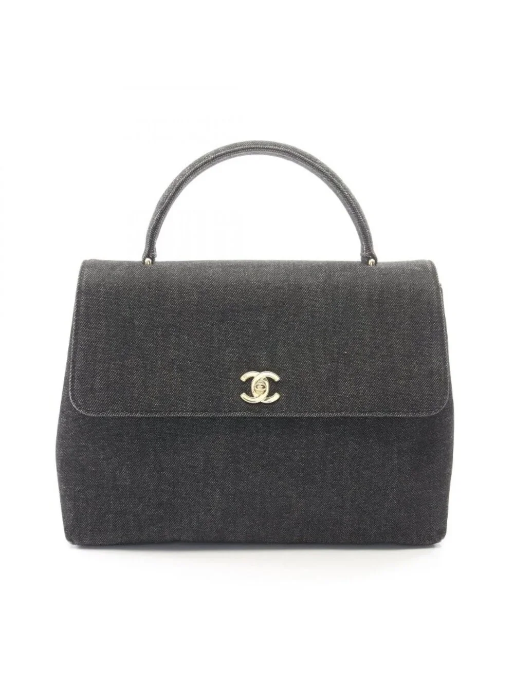 Chanel Handbag CC Logo Black Denim Top Handle